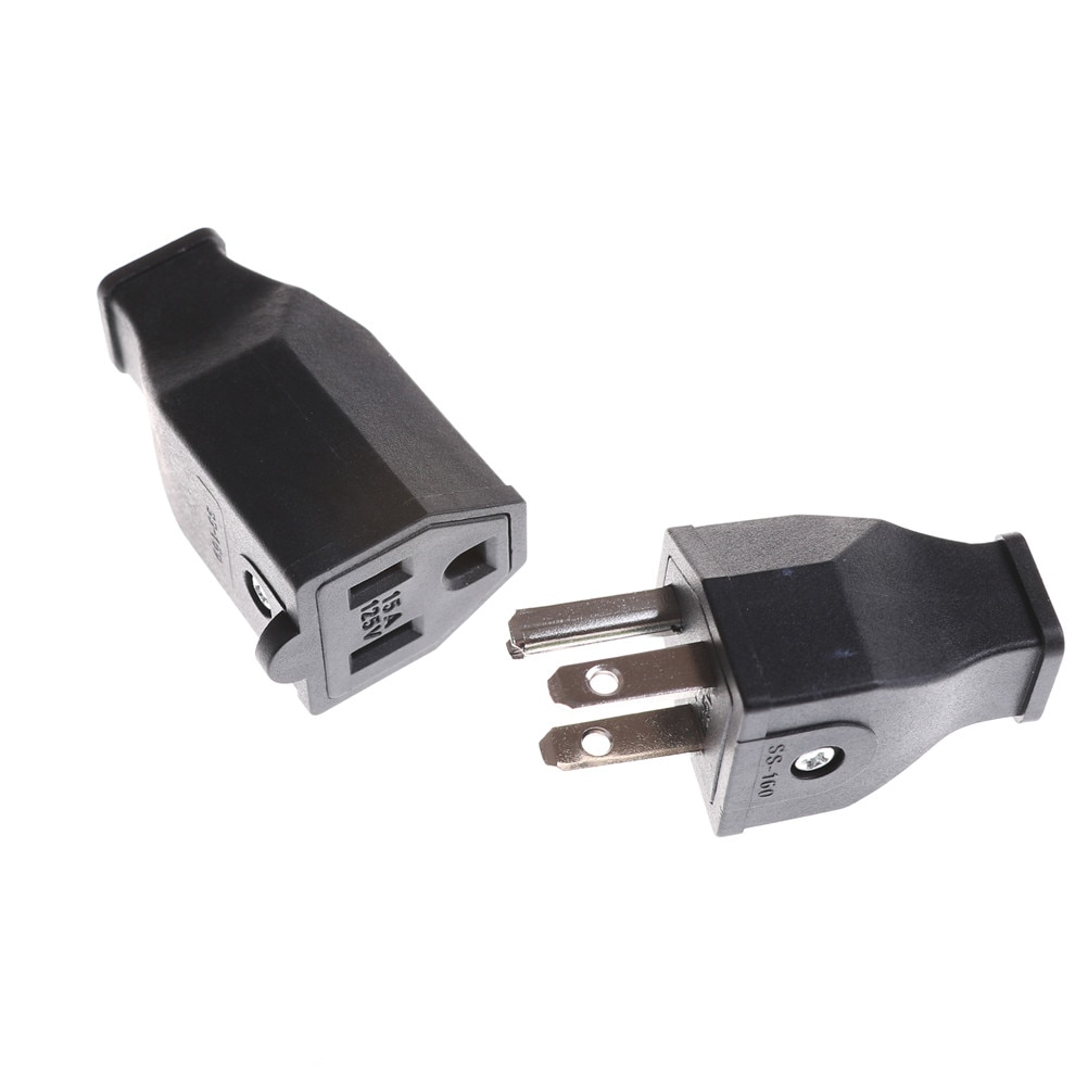 1PC 3 Pin Male Female Power Cord Connector US Plug Converter AC 125V 15A High Performance Black Insertion Force 5~30N