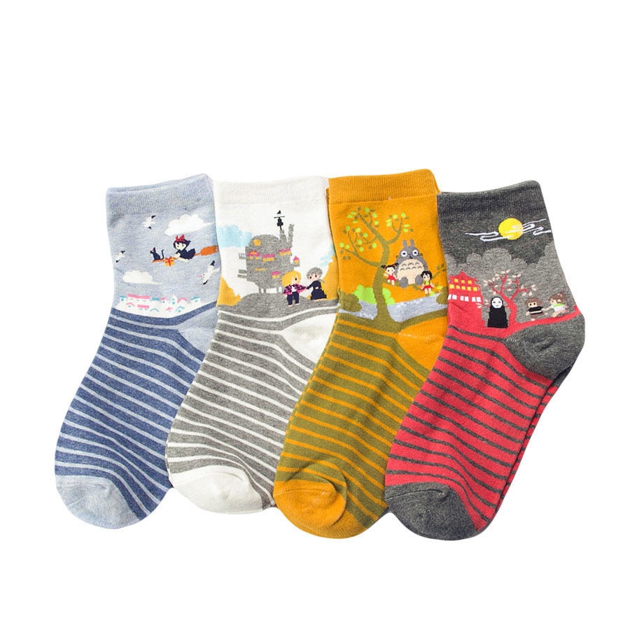 1 Pair Japanese classic Hayao Miyazaki comic xmas gift birthday girls women cartoon socks My Neighbor Totoro/Spirited Away