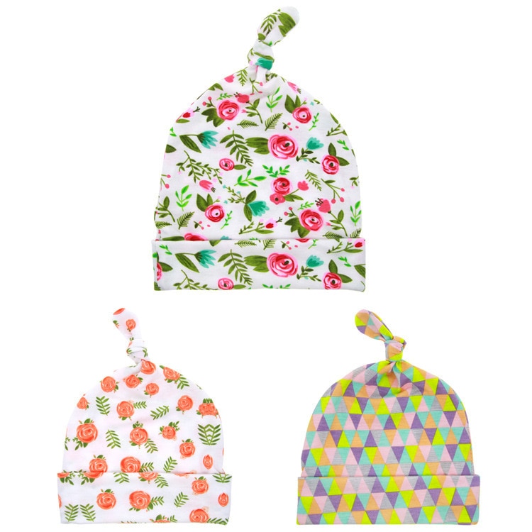 Yundfly Fashion Toddler Flower Pattern Crimping Hat Newborn Printing Nipple Beanie Hat Infant Birth Cap