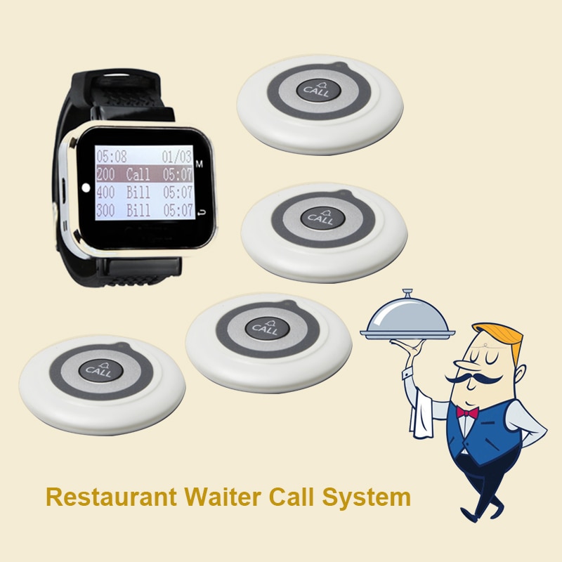 Long Range For Restaurant Clinic 1 Watch Receiver Black+ 4 Buttons Transmitters Frequency 433.92 USB Interface With Big Screen