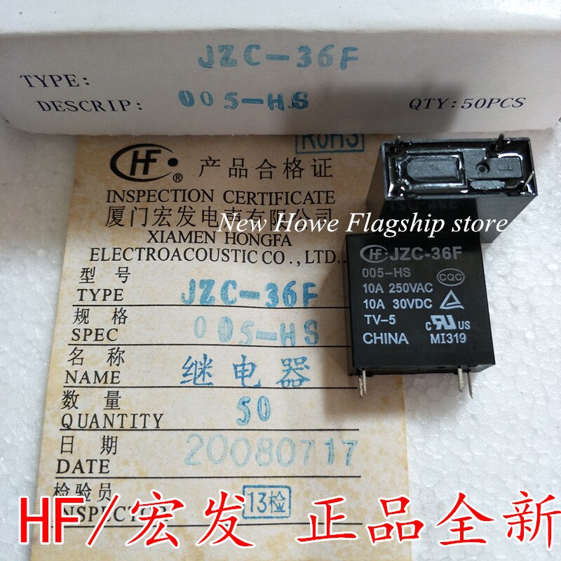 2pcs/lot New JZC-36F 005-HS 4PIN 5VDC 10A for HF-36F 005