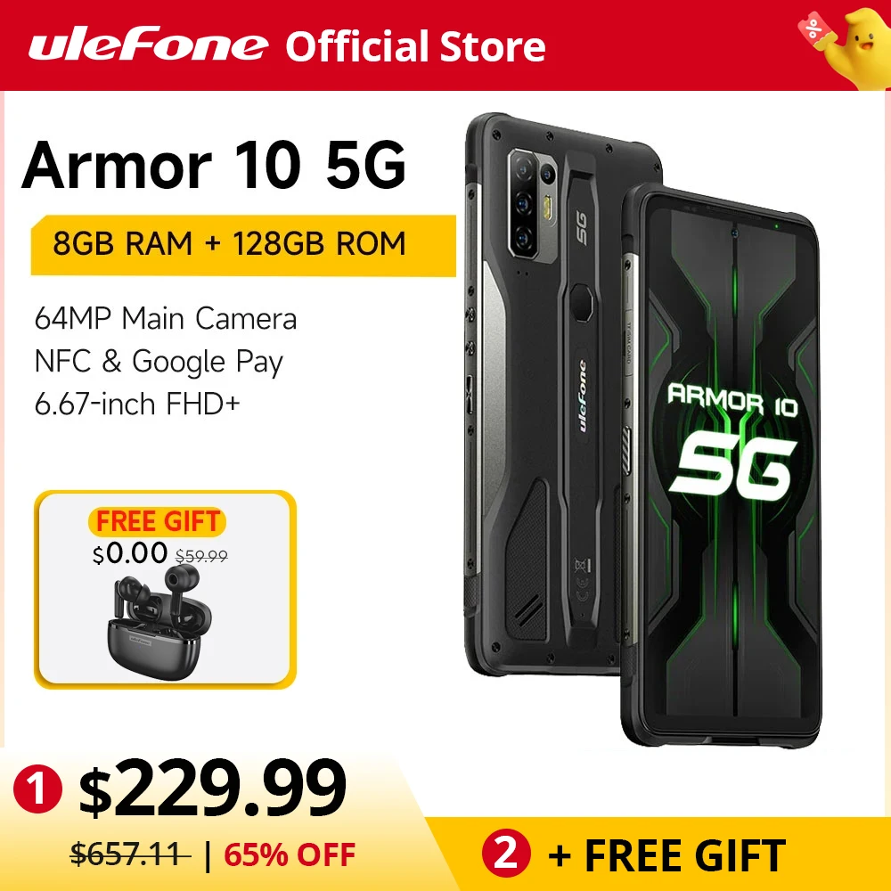 Ulefone Armor 10 5G Rugged Mobile Phone Android 10 8GB +128GB Waterproof Smartphone/IP68 IP69K/ 6.67"/64MP Camera Mobile Ph