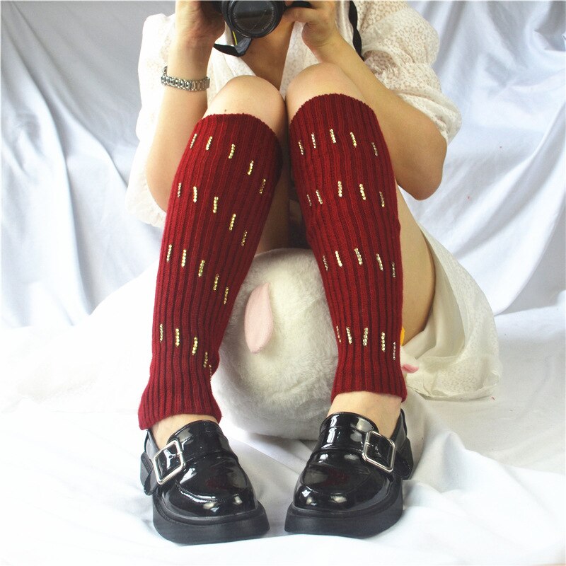Sweet Hipster Crystle Women Leg Warmer Lady Knee-length Stretch jk Sock 2023 Winter Personality Street Gothic Cool Knit Socks