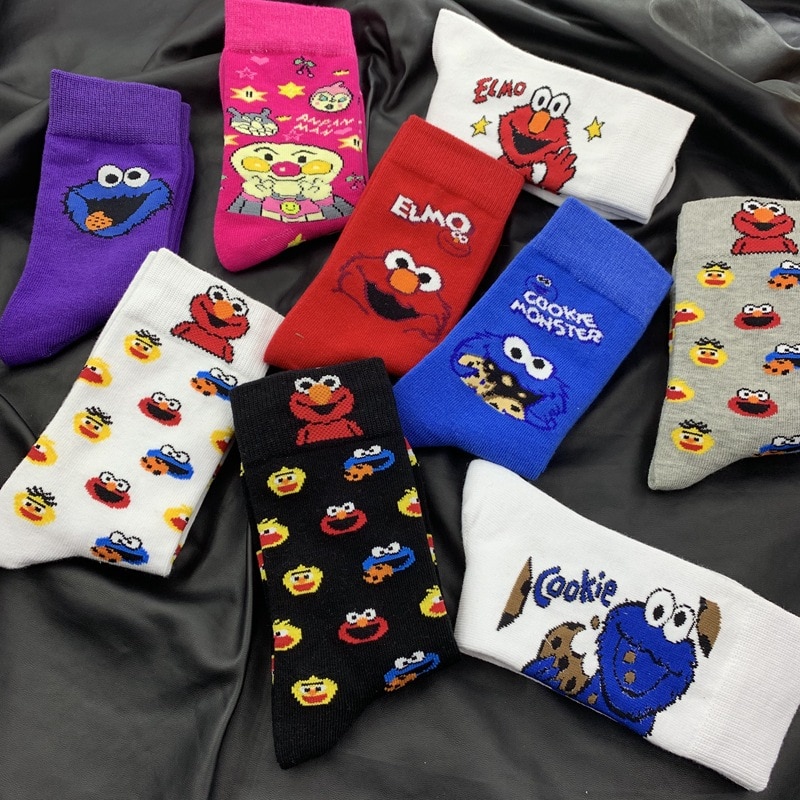 1 Pair Sesame Street Cartoon Cosplay Socks Elmo Cookie Monster Novelty Funny Kawaii Women Sock Winter Comfortable Cotton Socks
