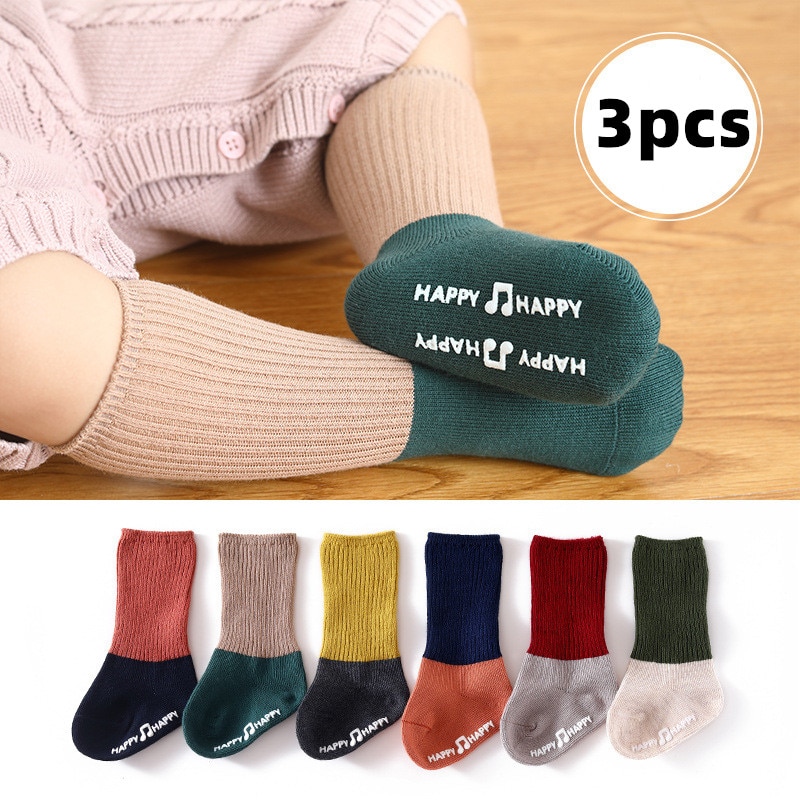 3 pcs / lot Baby Kids Girl High Long Cotton Socks Non Slip Silicone Baby Accessories Infant High Socks Children Leg Warmers