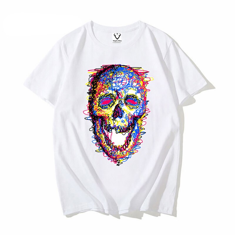 2021 Summer Fashion Skull Short Sleeve Boy T-shirts Funny Kid Draw Skull design T Shirt mens Graphic Homme Tee T-Shirt