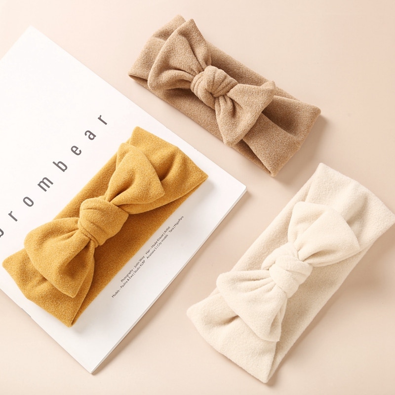 Baby Bows Headband for Girls Autumn Warm Headwrap Children Elastic Hair Bands Kids Infant Cotton Turban Soft Cashmere Headwear