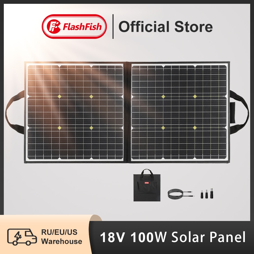 FF Flashfish 100W 18V Portable Solar Panel 5V USB Flashfish Foldable Solar Cell Battery Charger Folding Outdoor Power Supply RV