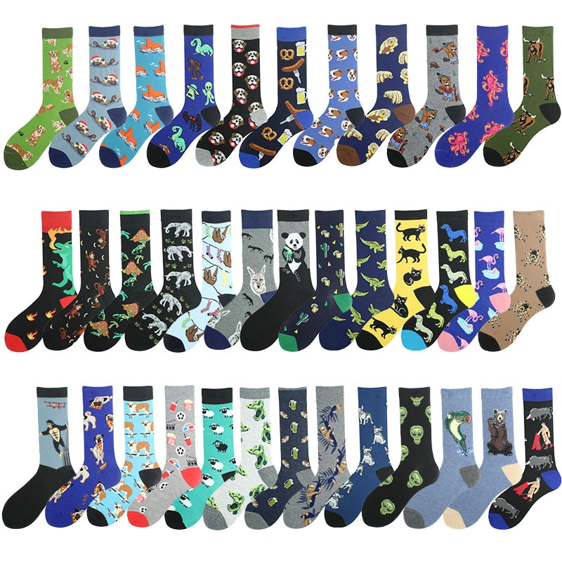 Cute Animal Sloth Aliens Funny Socks Men Sokken Creative Happy Dinosaur Bugs Panda Flamingo Sokken Novelty Skateboard Crazy Sox