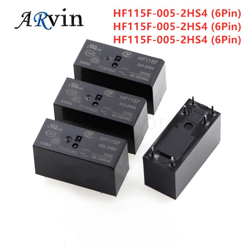 2PCS/Lot 100%New Relay HF115F-005-2HS4 HF115F 012-2HS4 HF115F 024-2HS4 HF115F-012-2HS4 HF115F 005 2HS4 5V 12V 24V 6PIN 8A