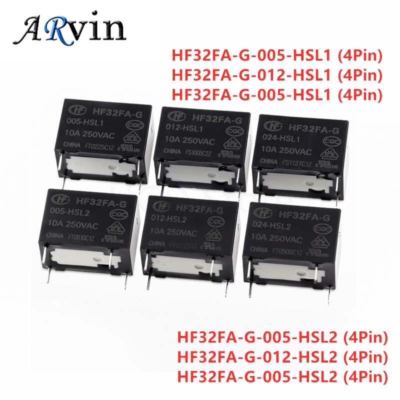 5PCS/Lot 4PIN Relay HF32FA-G-005-HSL1 HF32FA-G-012-HSL1 HF32FA-G-024-HSL1 4PIN 10A HF32FA-G-005-HSL2 HF32FA-G-012-HSL2 24V 10A