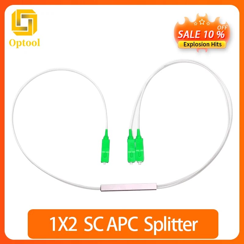 10pcs SC/APC 1x2 Fiber Optic Splitter FTTH Steel Tube Type 0.9mm FG657A1 PVC 1m Optical PLC Splitter Fiber Coupler Free Shipping