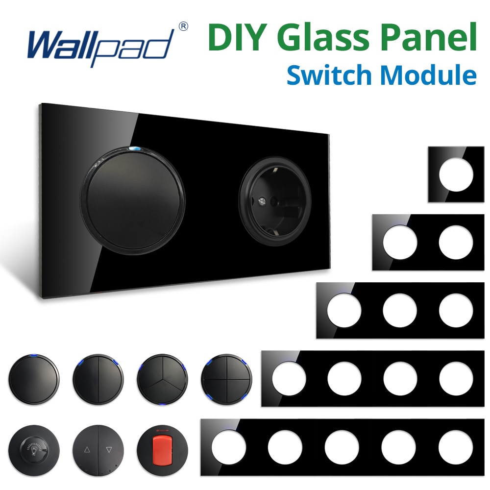 Wallpad Black Glass Wall DIY Switch Module With LED Indicator Function Key Free Combination 1 2 3 4 5 Multiple Frame