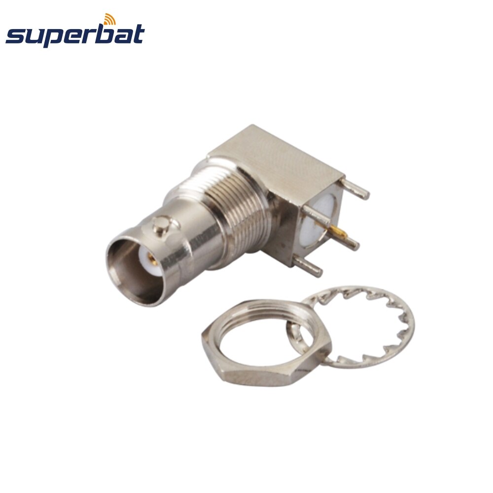 Superbat 10pcs BNC Thru Hole Female Bulkhead Right Angle PCB Mount RF Coaxial Connector