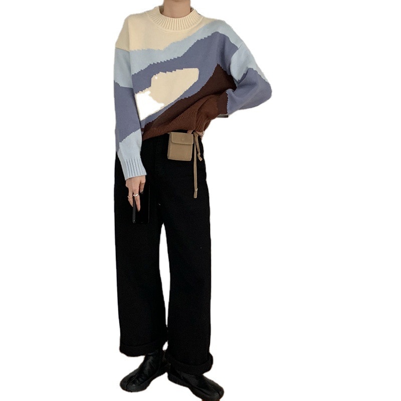New Design Color Contrast Sweater For Women In Fall / Winter Harajuku Style Round Neck Versatile Knitwear Sweater Em*