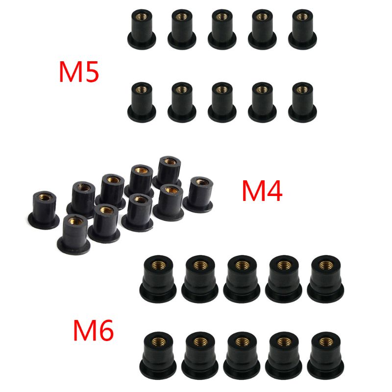 10pcs M4/M5/M6 Rubber Well Nuts Blind Fastener Windscreen Windshield Fairing Cowl Fastener Accessories for Motorcycle