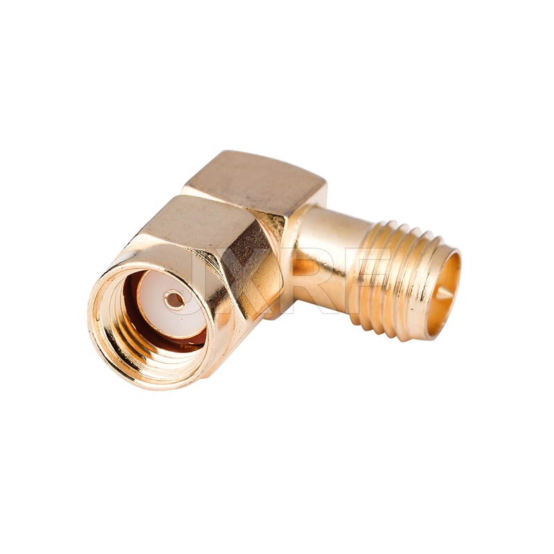 JXRF Coaxial Coax Adapter RP-SMA Male Plug to RP-SMA Female Jack Right angle Gilded SMA to SMA Connector