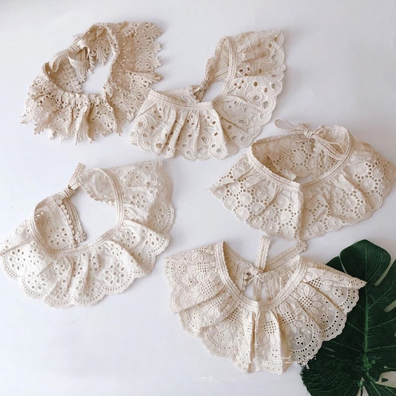 Korean Style Toddler Kids Lace Floral baby Bibs Cute Hollow Out False Collar Children Clothes Accessiory Cotton Shawl