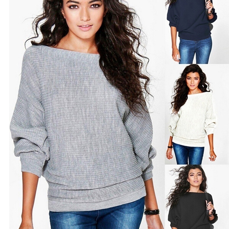 Spring Loose Knitted Pullovers Sweater Tops Women Fashion O-Neck Long Sleeve Ladies Knitted Pullover Jumper Bat Wing Casual Top