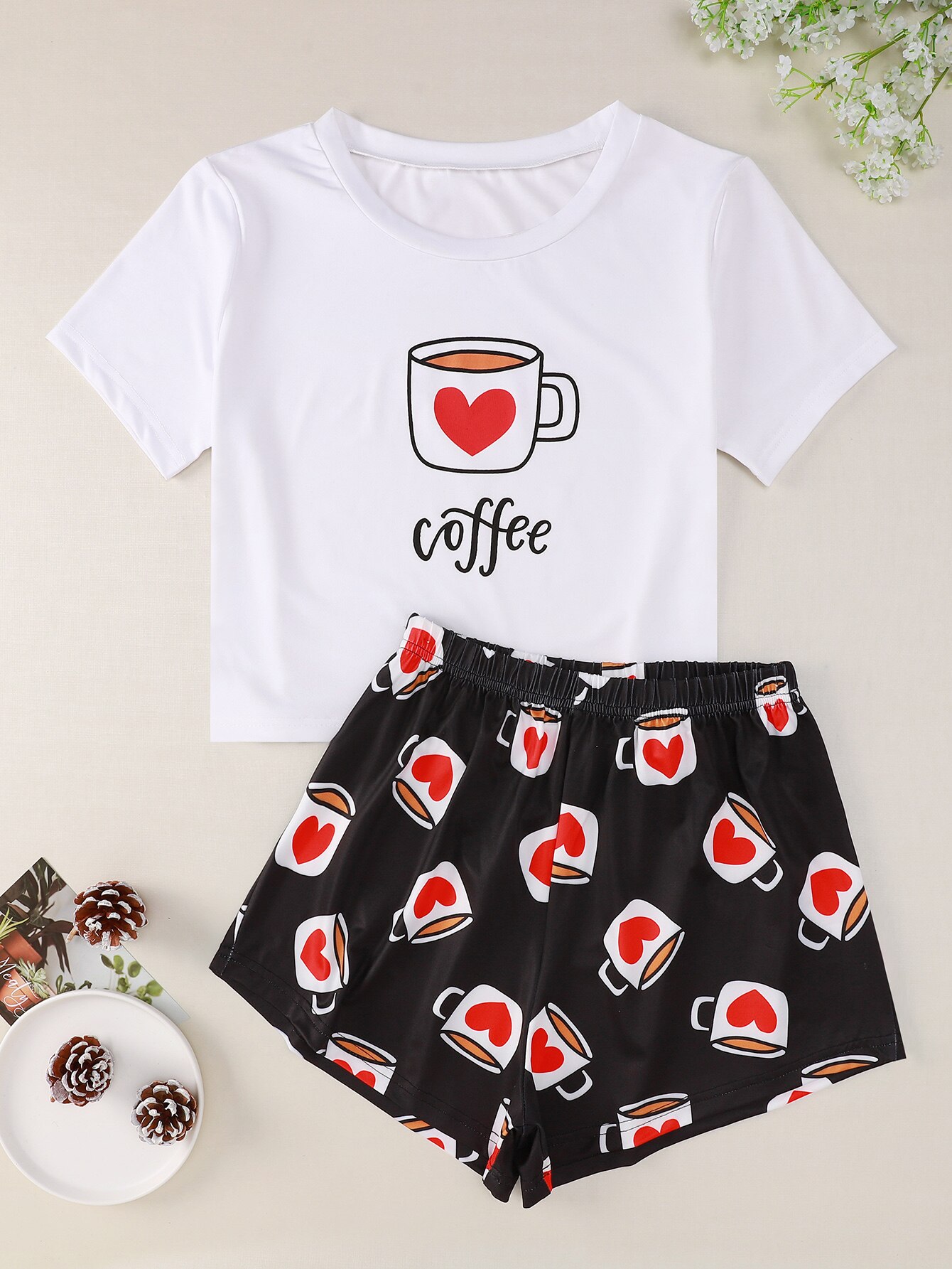 Vitality girl T-shirt shorts home wear women's pajamas casual round neck printing lovely pajamas summer home wear pajamas
