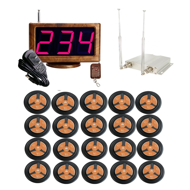 Wireless Service Calling System 1 Host LED Display Receiver+20 Four Keys Buttons +1 Signal Booster Repeater for Restaurant