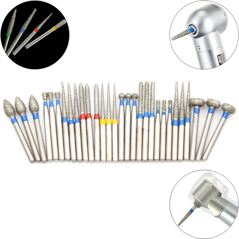30Pcs Dia.1.6mm Dental Diamond Burs Drills High Speed Handpiece Polishing Smoothing Tools Dental Burs for Teeth Whitening