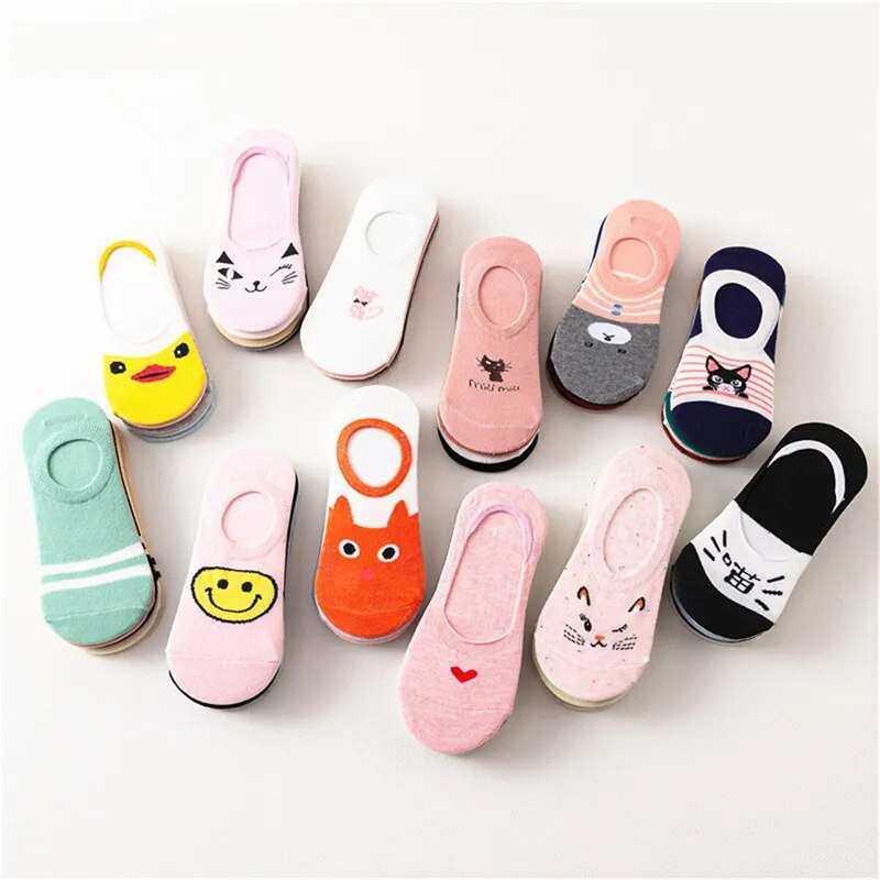 5 pairs/lot Cute Harajuku Women Socks Animal Spring Korean Style Cat Bear Panda Funny Low Cut Ankle Sock Happy Sox Calcetines