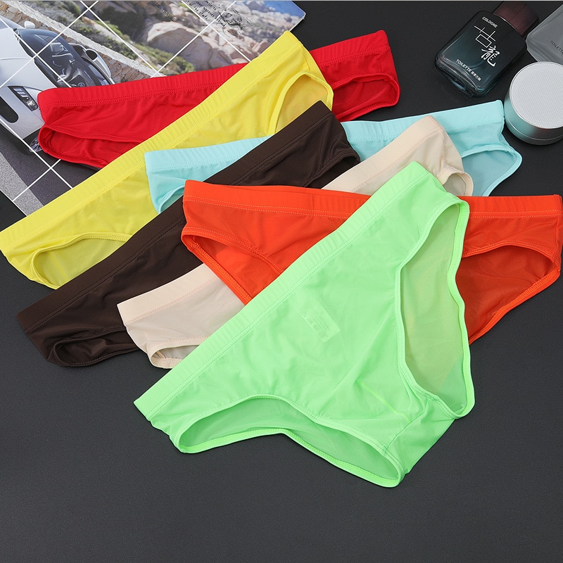 Men Underwear Mult-Colours Quick-Drying Cool Pants Sexy Transparent Thin Ice Silky Men Briefs 10 Colors Size M-4XL Man Panties