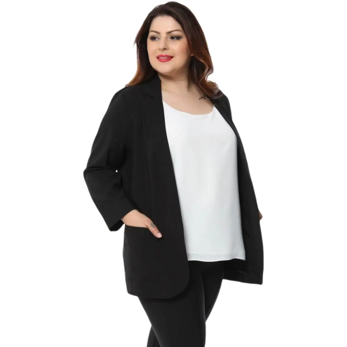 Hanezza Plus Size Women Fashion 2023 Summer Clothing Solid Long Sleeve Elegant Blazer Jacket 2XL - 6XL + Large Turn-Down Collar