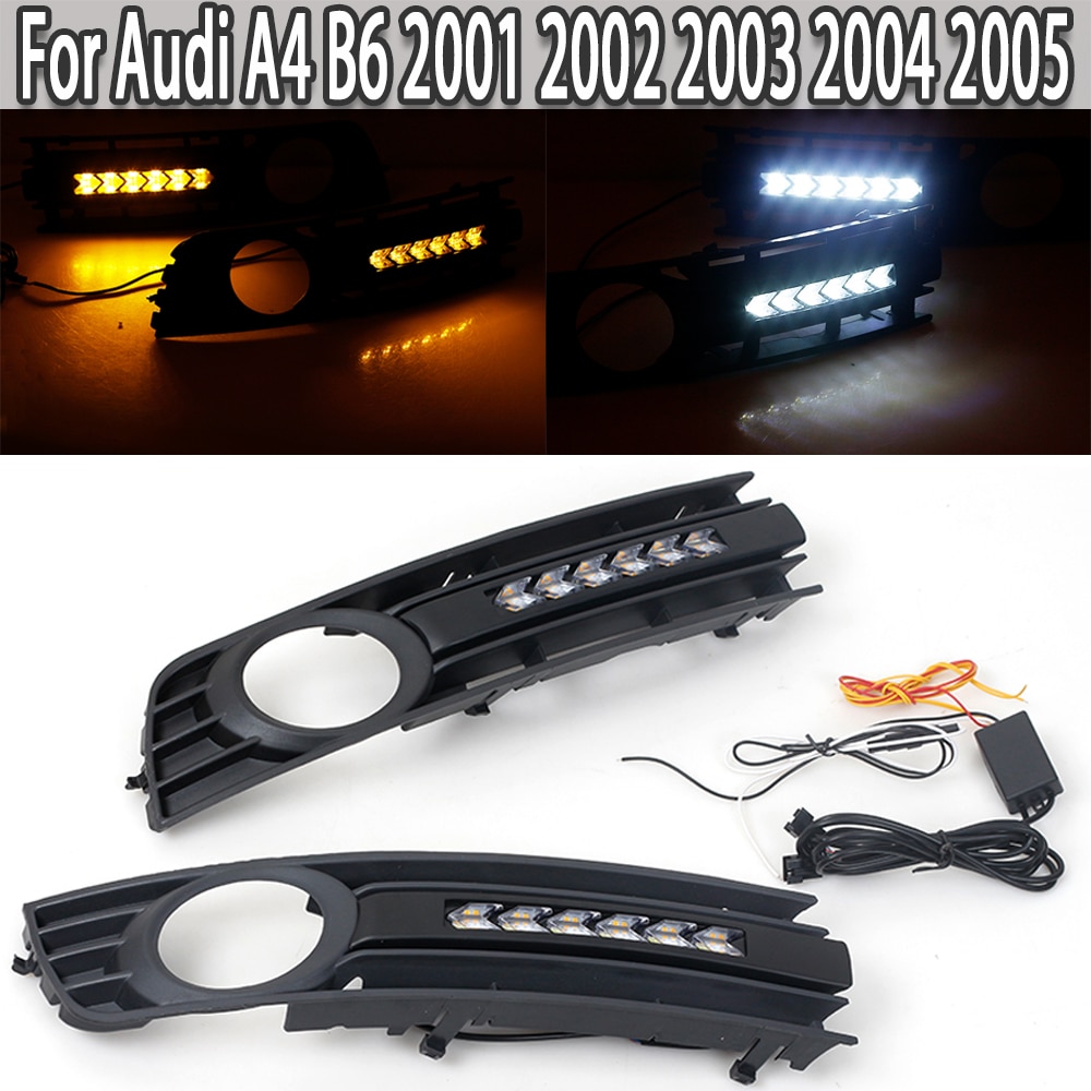 K-Car LED Fog Light Grill Front Bumper Center Lower Grille Cover Grilles Daytime Running Lamp For Audi A4 B6 2001-2005