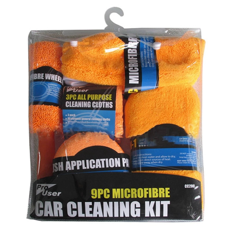 9PCS Car Care Cleaning Tool Auto Washing Set Include Microfiber Towel Wash Gloves Wheel Brush Applicator Pad Wash Sponge