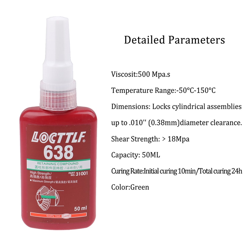638 50 ML Cylindrical Retainer Locking Adhesive Metal Screw Anaerobic Adhesive Thermal Strength Environment Glue