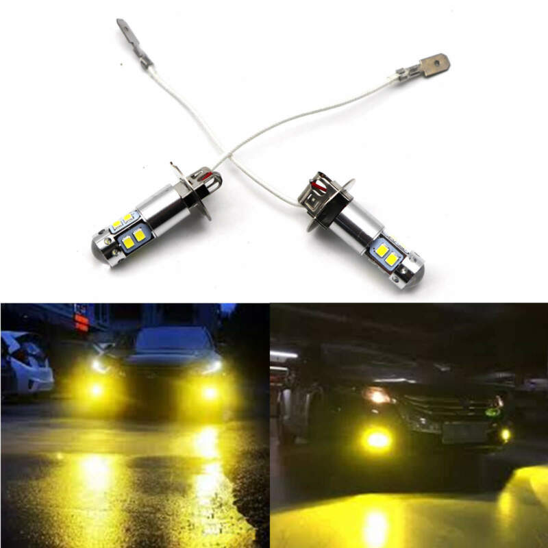 DC 12V To 24V 2x NEW H3 100W High Power LED 3000K Yellow Fog Light Driving Bulb DRL Daytime Running Lights Replacement Kit Super