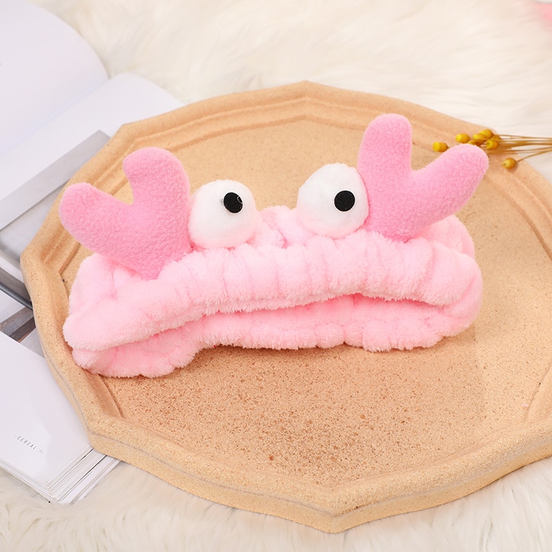 Bunny Ears Crab Headband Hairbands for Women Girls Accessories Wash Face Makeup Hair Bow Coral Fleece Turban Headwrap Bandage