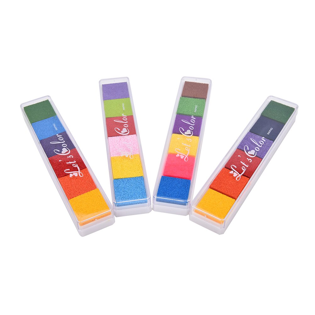 DIY Non-Toxic Ink Pad Inkpad Craft Card Stamp Fingerprint Accessories for Children Kids Rubber Stamps Paper Wood 1 PACK 6 Colors