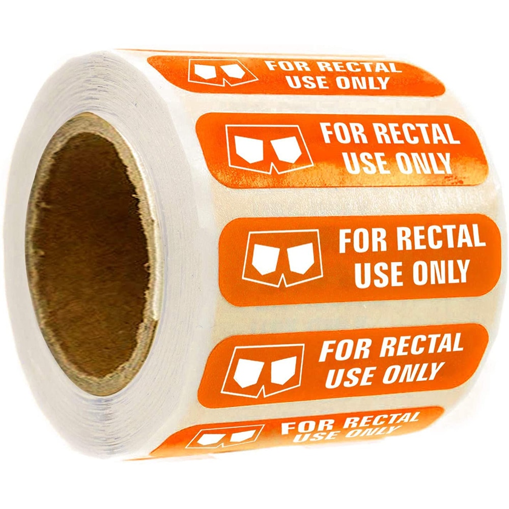 500 Pcs - for Rectal Use Only Stickers - 1.5" x .375" Permanent Adhesive Paper Label with Surface Waterproof, Orange B