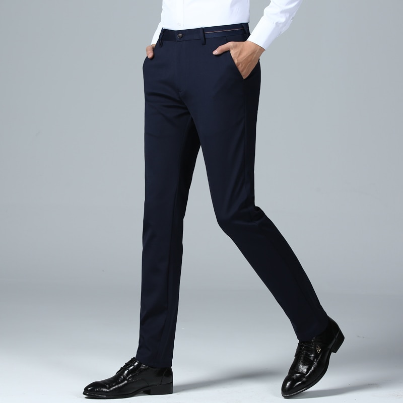 Stretch Formal DressTrousers For Men Summer Straight men trousers office Classic Fit Flat Front dress Pant