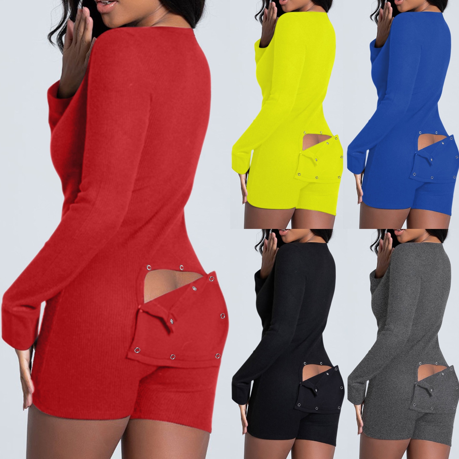 Women's Button-down Functional Buttoned Flap Adults Jumpsuit Sleepwear пижама женская пижама женская трикотаж