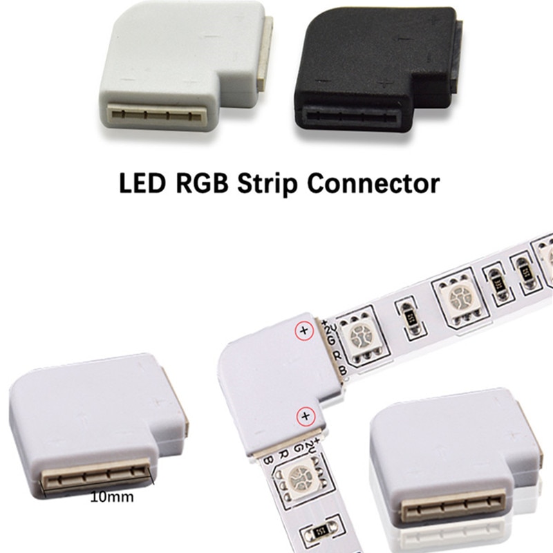 5PCS 4pin LED Corner Connector L Shape For Connecting Right Angle 10mm 5050 LED Strip Light RGB Color Easy install Strip