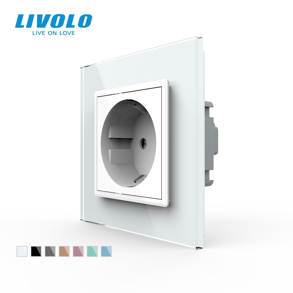 Livolo EU Standard Screwless Buckle 16A Power Socket, Plug Press Pull Simple Design,Crystal Glass Panel, AC 110~250V