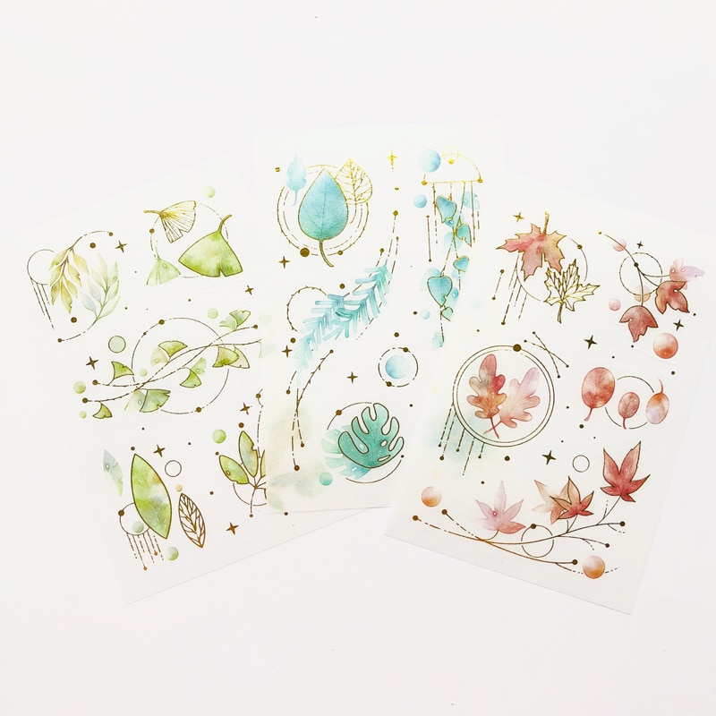 3 Sheets Glitter Autumm Colorful Maple Leaves Paper Stickers Hand Account Decor Notebook Decorative Sticker