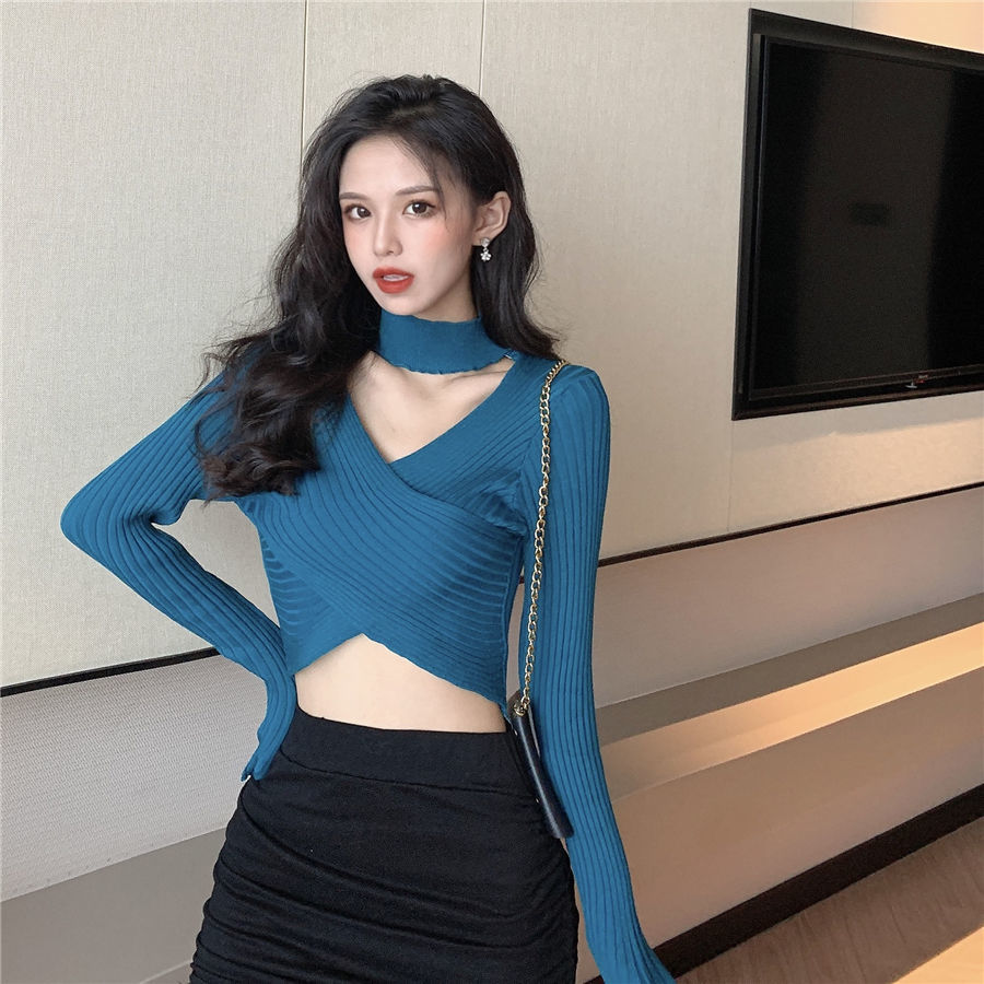 Woman Sweaters Pull Hiver Sexy Halter Cross-Cut-and-Sew 2020 Autumn Winter Coat Female Femme Chandails