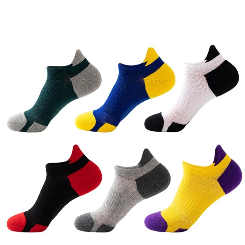 New Men's short tube color matching mesh breathable sports socks outdoor fitness running socks men's boat socks 100% c