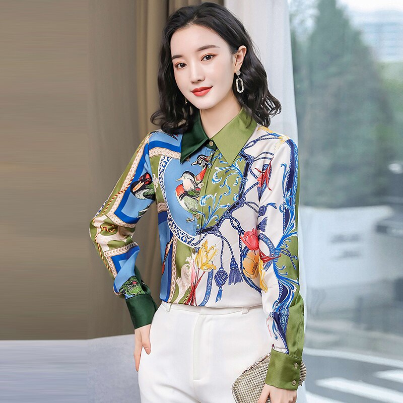 Lapel cardigan animal print silk twill shirt 2021 NEW