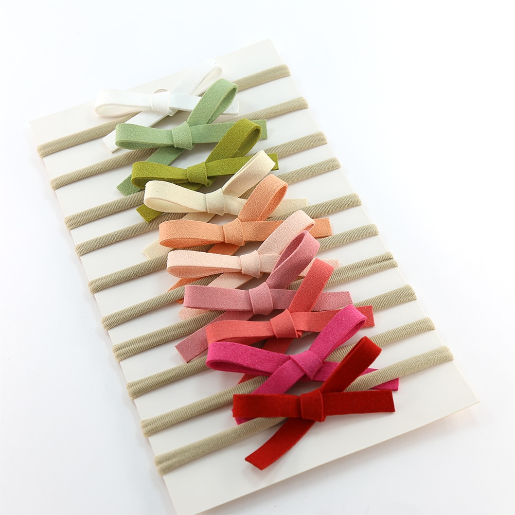 Solid Suede Nylon Hair Bands Elastic Bow Headband Tied Newborn Girls Photograph Props Fashion Bebe Fille Accessories