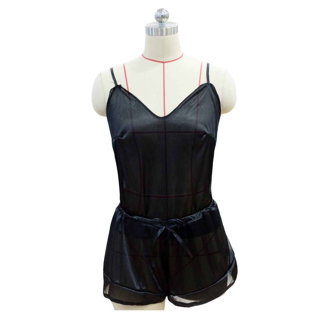 silk pajamas Women Sexy-Lingerie Sleepwear Satin Silk Babydoll Lace Up Nightwear Pajamas Set Sleepwear home suit Top Shorts 잠옷