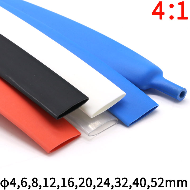 4 6 8 12 16 20 24 52 mm Heat Shrink Tube with Glue Adhesive Lined 4:1 Dual Wall Tubing Sleeve Wrap Wire Cable kit 1 meter