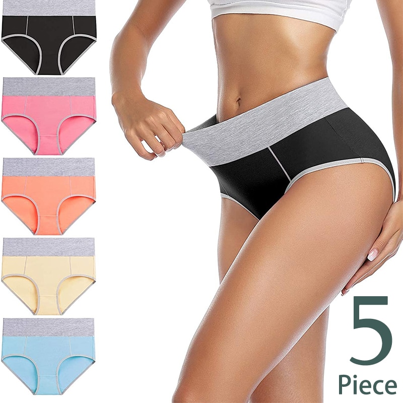 5PCS/Lot Seamless High-waist Women Underwear Solid Color Simple Black Cotton Panties Hip-lifting Panties for Women Sport Panty