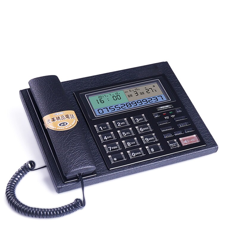 Leather Home Landline Phone with Caller ID, Voice Report, Call Hold, Alarm Clock, Backlit, Corded Phone Telephone for Office