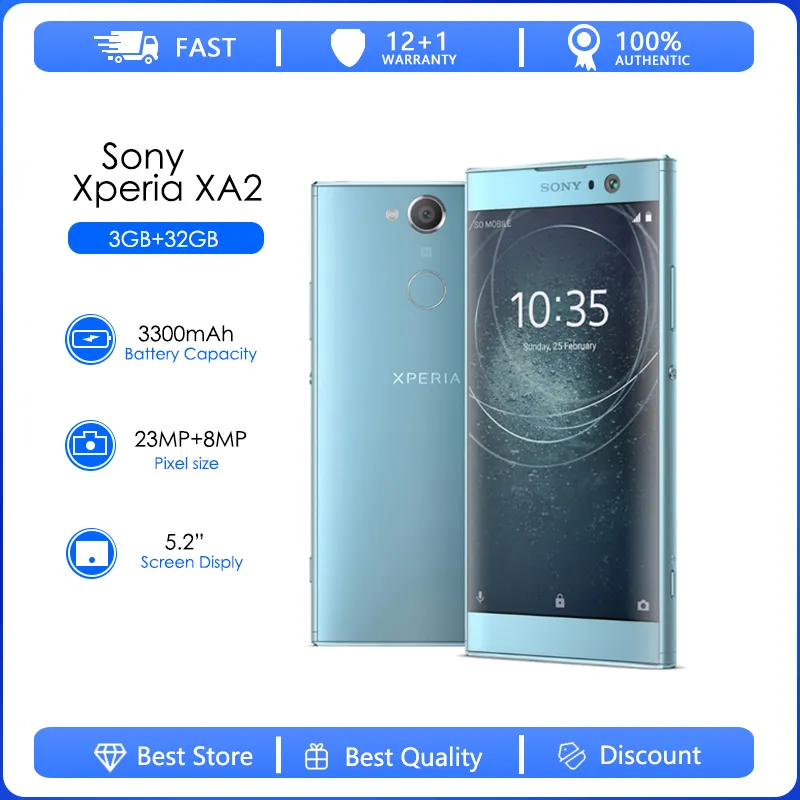 Sony Xperia XA2 H3113 Refurbished Original Unlocked Android Phone Octa Core 5.2" Cellphone 3GB RAM 32GB ROM 23MP 4G Smartph